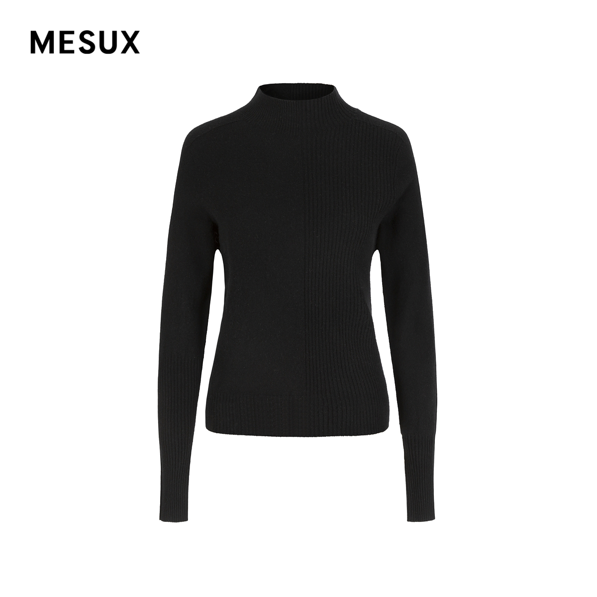 MESUX米岫冬季新款100%山羊绒黑色条纹拼接打底毛衫女MLWUE434