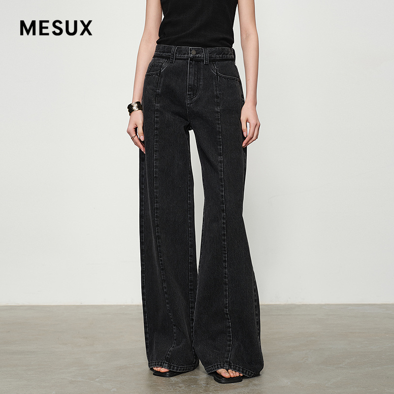 MESUX米岫25新品重工洗褪高腰解构黑色阔腿裤牛仔裤MNSUR404