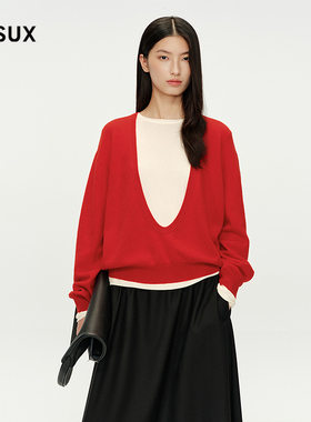 MESUX米岫25秋冬疗愈绒感治愈衫系列羊毛深U领针织毛衫MNFUE401