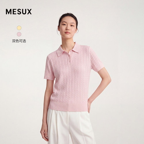 MESUX米岫26夏亚麻混纺凉感透气老钱风POLO领短袖针织衫MOMPE301