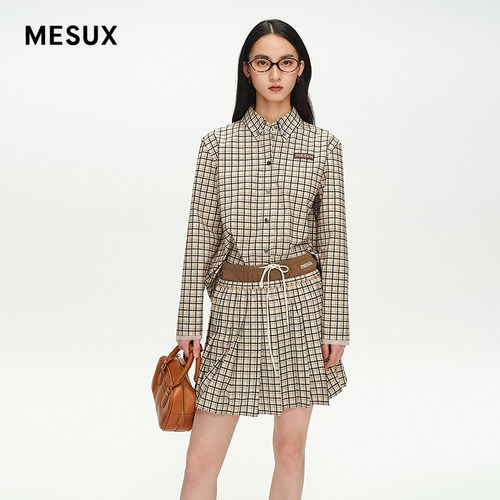 MESUX米岫夏新品复古学院风松弛风格纹衬衫MNMUC402