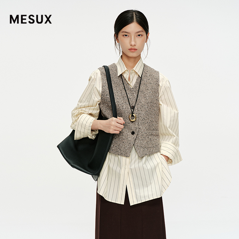 MESUX米岫25冬老钱风绵羊毛彩点粗花呢短马甲工装风马夹MNWUK101