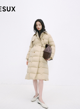 MESUX米岫新品系带双排扣风衣式白鹅绒长款羽绒服MMWUL405