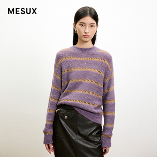 MESUX米岫意大利进口纱线含羊驼毛条纹套头针织上毛衣衫MMWUE433