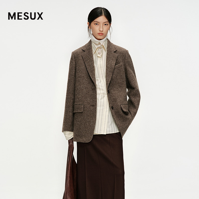 MESUX米岫25冬意大利BALLI针织粗纺羊毛复古老钱风西装MNWUF302