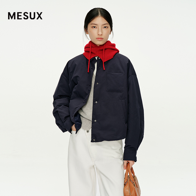 MESUX米岫25冬绵羊毛抽绳设计2/18NM支数保暖针织帽子MNWUY901