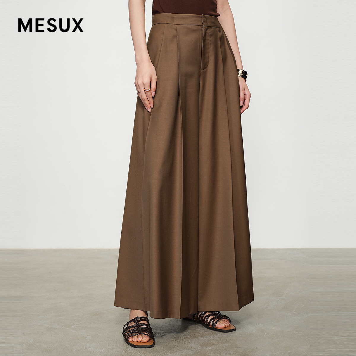 MESUX米岫25阔腿宽松含绵羊毛伞裙长裤休闲裤MNSUQ411