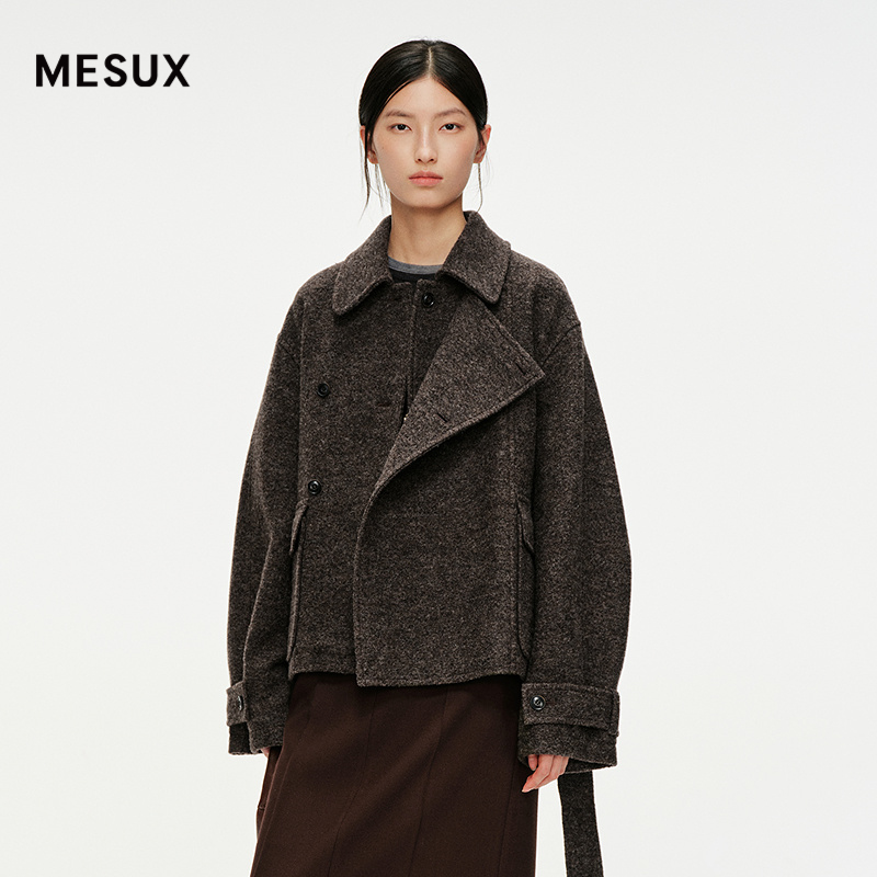 MESUX米岫25冬意大利进口面料BALLI肌理感复古箱型呢大衣MNWUI103