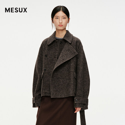 MESUX米岫25冬意大利进口面料BALLI肌理感复古箱型呢大衣MNWUI103