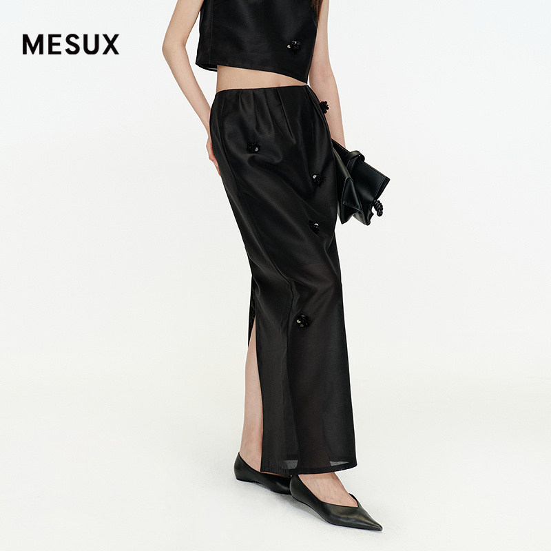 MESUX米岫春[天鹅湖系列]立体钉珠中高腰长裙半身裙MNFUS404