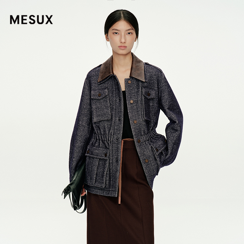 MESUX米岫25冬迪木尔风羊毛棉混纺工装风夹克型毛呢外套MNWUI405