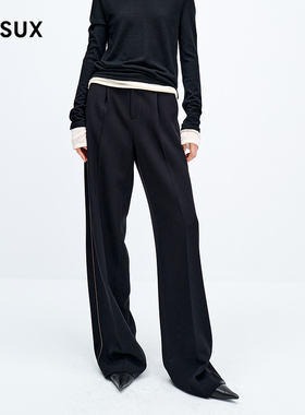 MESUX米岫新品高支高密微弹精纺拼接休闲裤女阔腿裤MMWUQ406