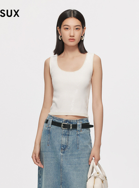 MESUX米岫新品时尚设计黑色白色亮片绣背心MMSUE101