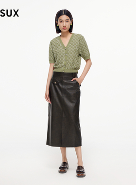 MESUX米岫新品女装复古风PU长半裙A字半身裙MMFUS401