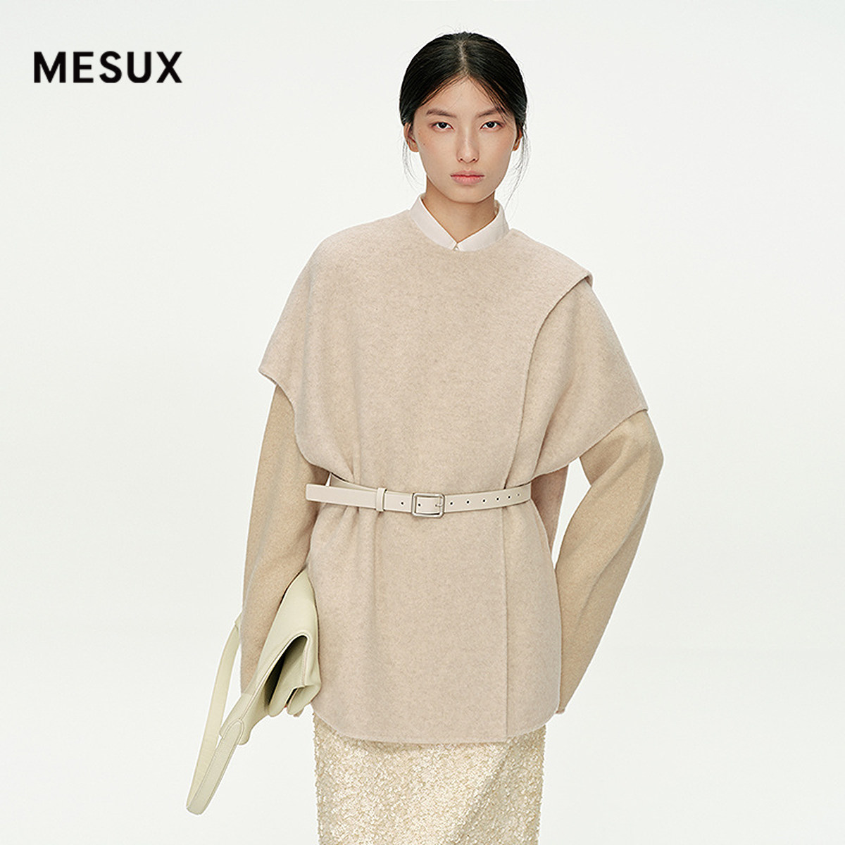 MESUX米岫25冬迪木尔风含羊毛斗篷廓形双面呢毛呢外套MNWUI406