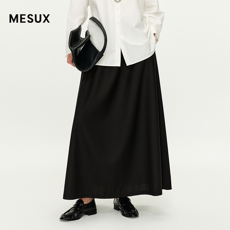 MESUX米岫25秋羊毛混纺长裙挺括大摆A字小黑裙半身裙伞裙MN