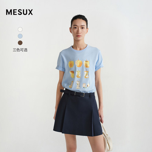 MESUX米岫26春夏干爽舒适精梳全棉趣味印花松弛圆领T恤MOSUB302