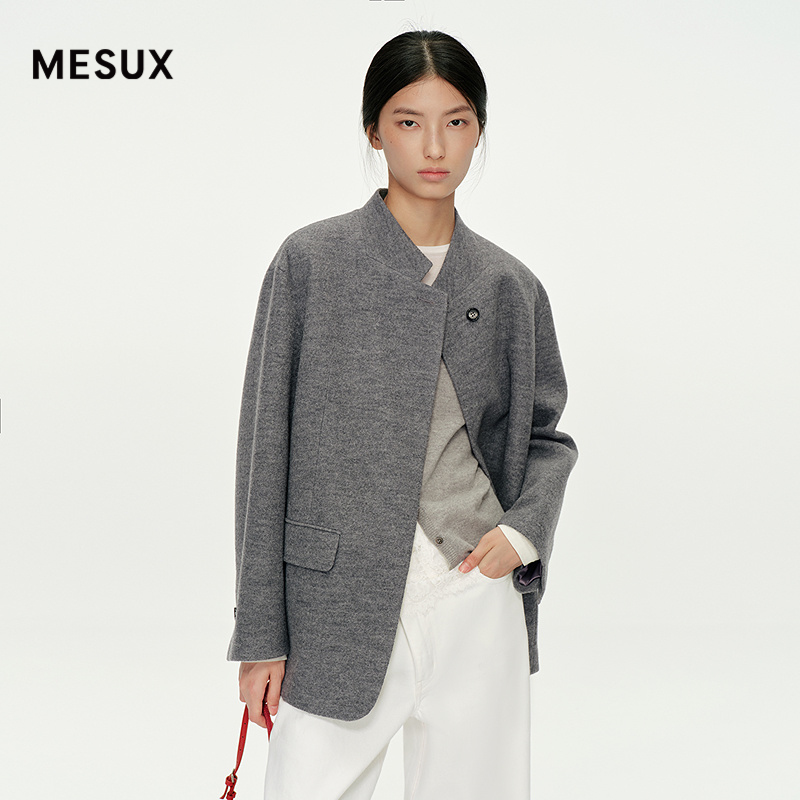 MESUX米岫25冬迪木尔风简约立领通勤H型中长款呢子外套MNWUH607