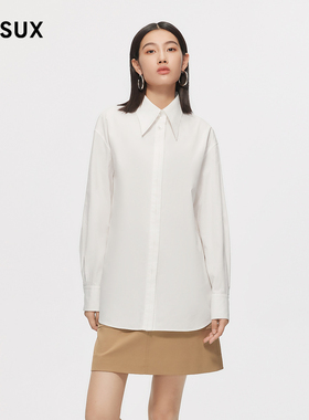 MESUX米岫新品时尚设计白色纯棉大翻领领衬衫女MMSUC411