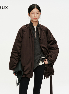 MESUX米岫25冬翠峰绒宽松云朵感简约圆领中长款羽绒服MNWUL507