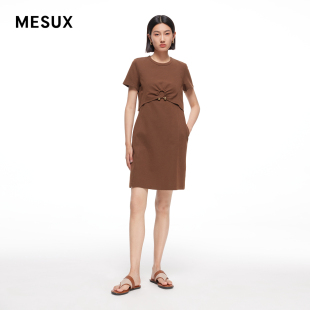 女装 圆领咖啡色假两件短款 新品 MESUX米岫24夏季 连衣裙MMMUO410