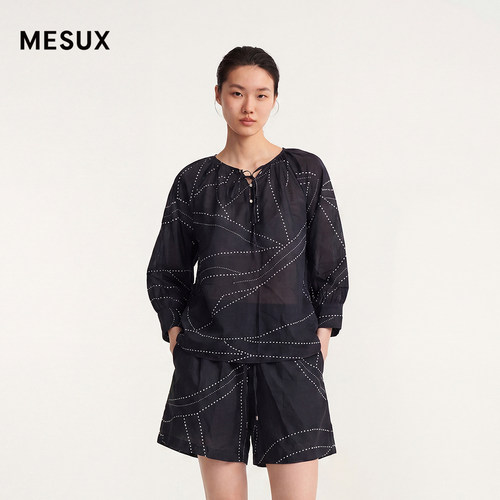 MESUX 米岫 26 夏 波西米亚风苎麻混纺度假感印花 T 恤MOMBD401