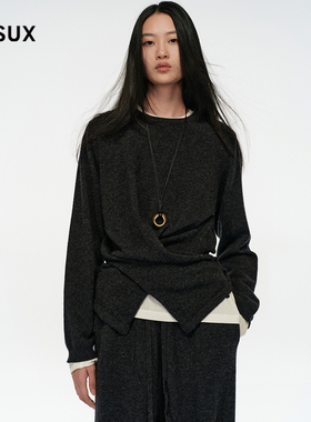 MESUX米岫25冬迪木尔风羊毛空气层设计慵懒感圆领针织衫MNWSE407