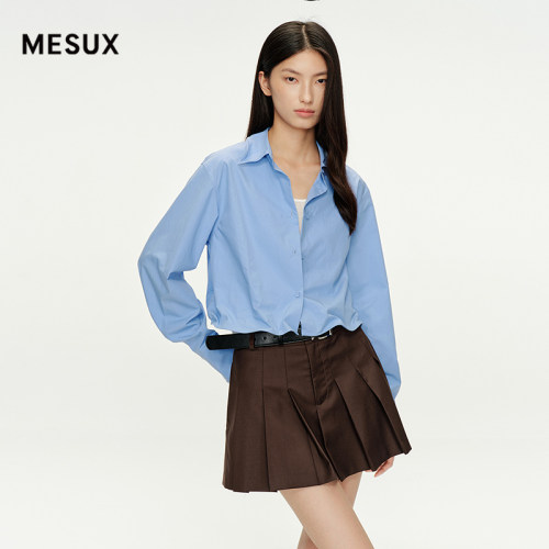 MESUX米岫秋季精梳棉空气感塑型领短款长袖衬衫上衣MNFUC411