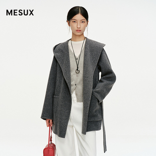 MESUX米岫25冬迪木尔风羊毛双面呢连帽茧型大衣外套MNWUI407