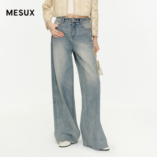 【博主同款】MESUX米岫春夏复古水洗高支高密阔腿牛仔裤MNFUR408