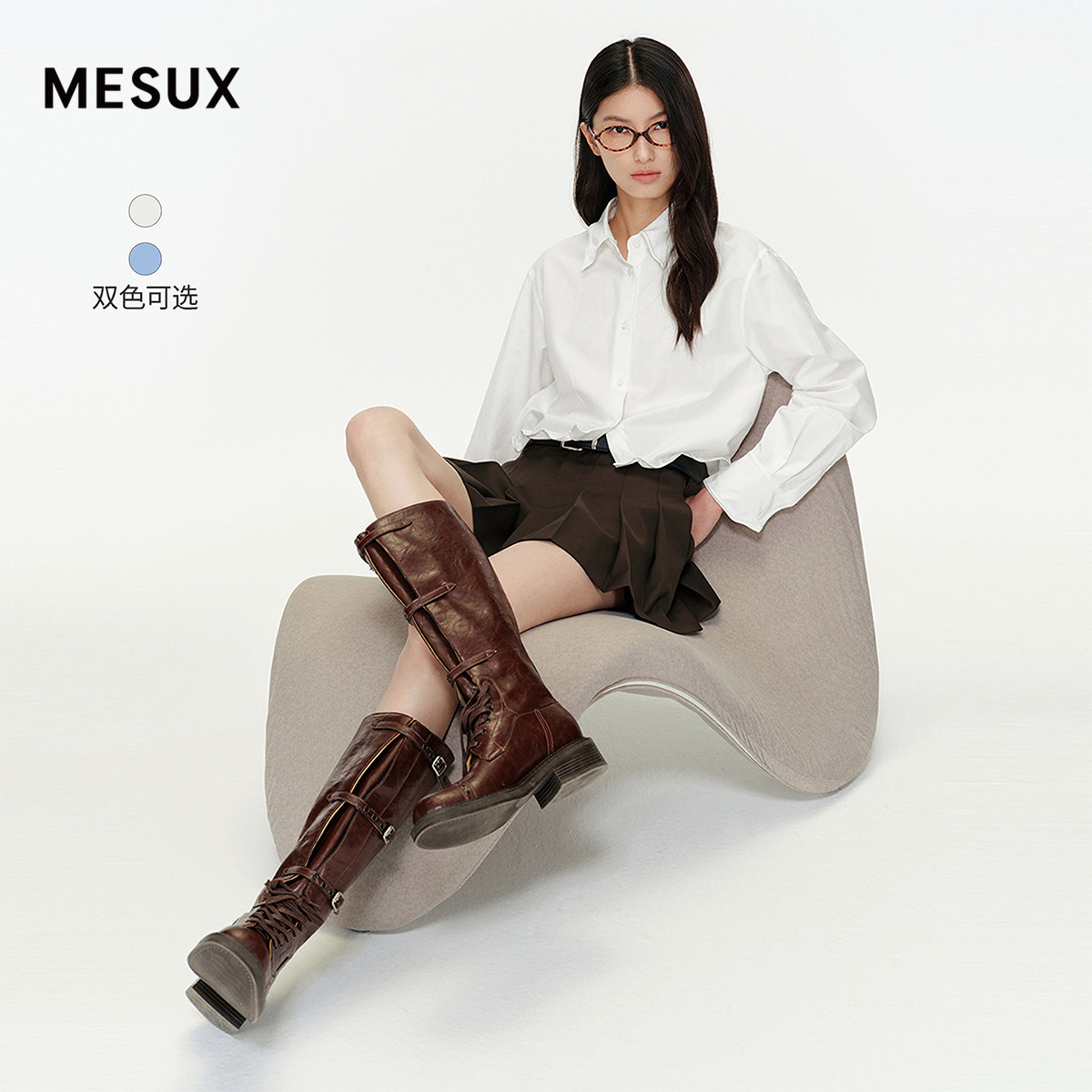 【蔡文静同款】MESUX米岫春夏桑蚕丝塑型领短款衬衫上衣MNFUC406