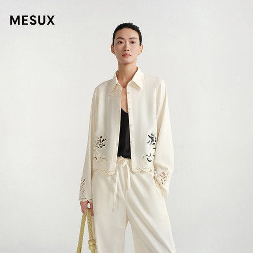 MESUX米岫26春夏粘胶莱赛尔混纺面料镂空绣花宽松衬衫MOSUC412