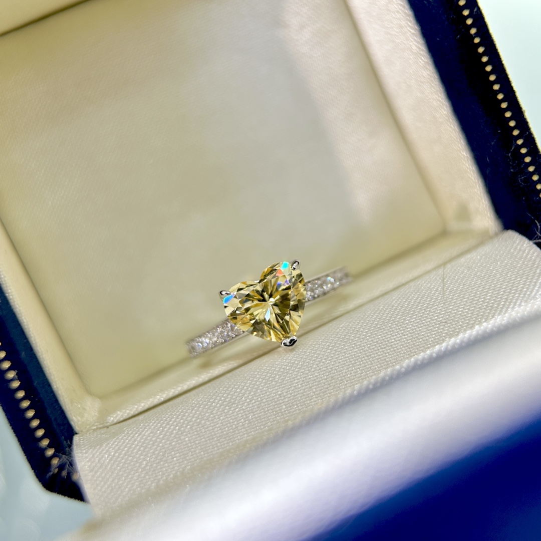 【仿真钻】S925银桃心形黄钻戒指精致简约高级感婚戒真金真钻质感