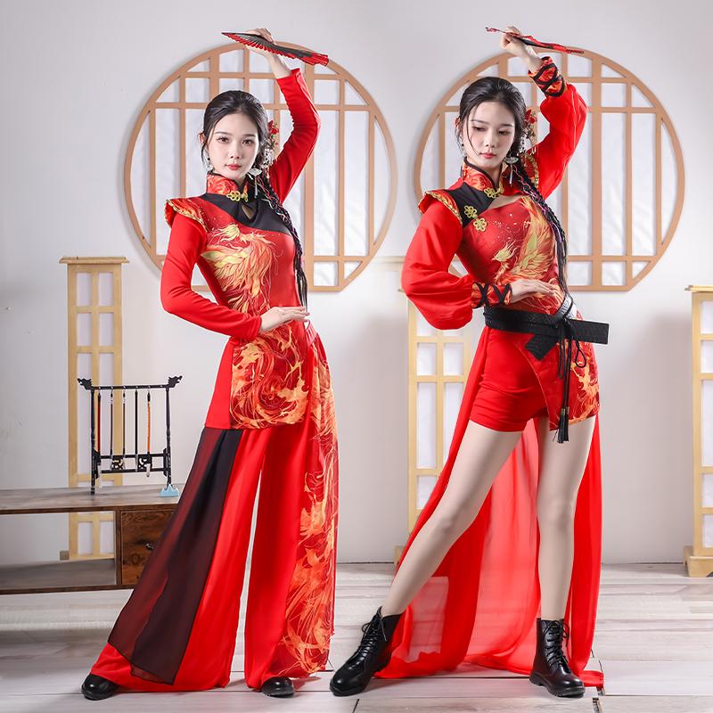 中国风爵士演出服新款打鼓服红色女团国潮风舞台装打歌服古风舞蹈