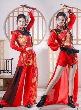 中国风爵士演出服新款打鼓服红色女团国潮风舞台装打歌服古风舞蹈