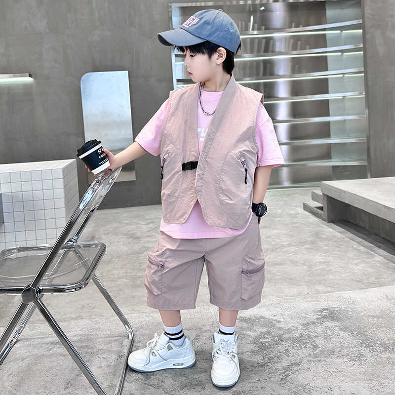 男童套装夏季2026新款大儿童网红街舞三件套男孩酷帅潮牌炸街夏装