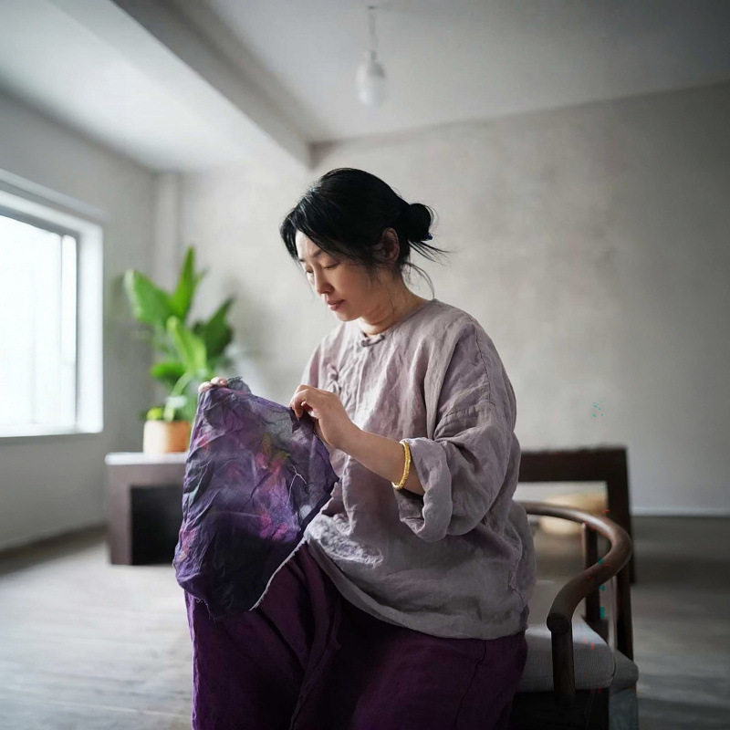 半城原创设计新款4466 复古盘扣亚麻女款立领 国风宽松中式女衬衫