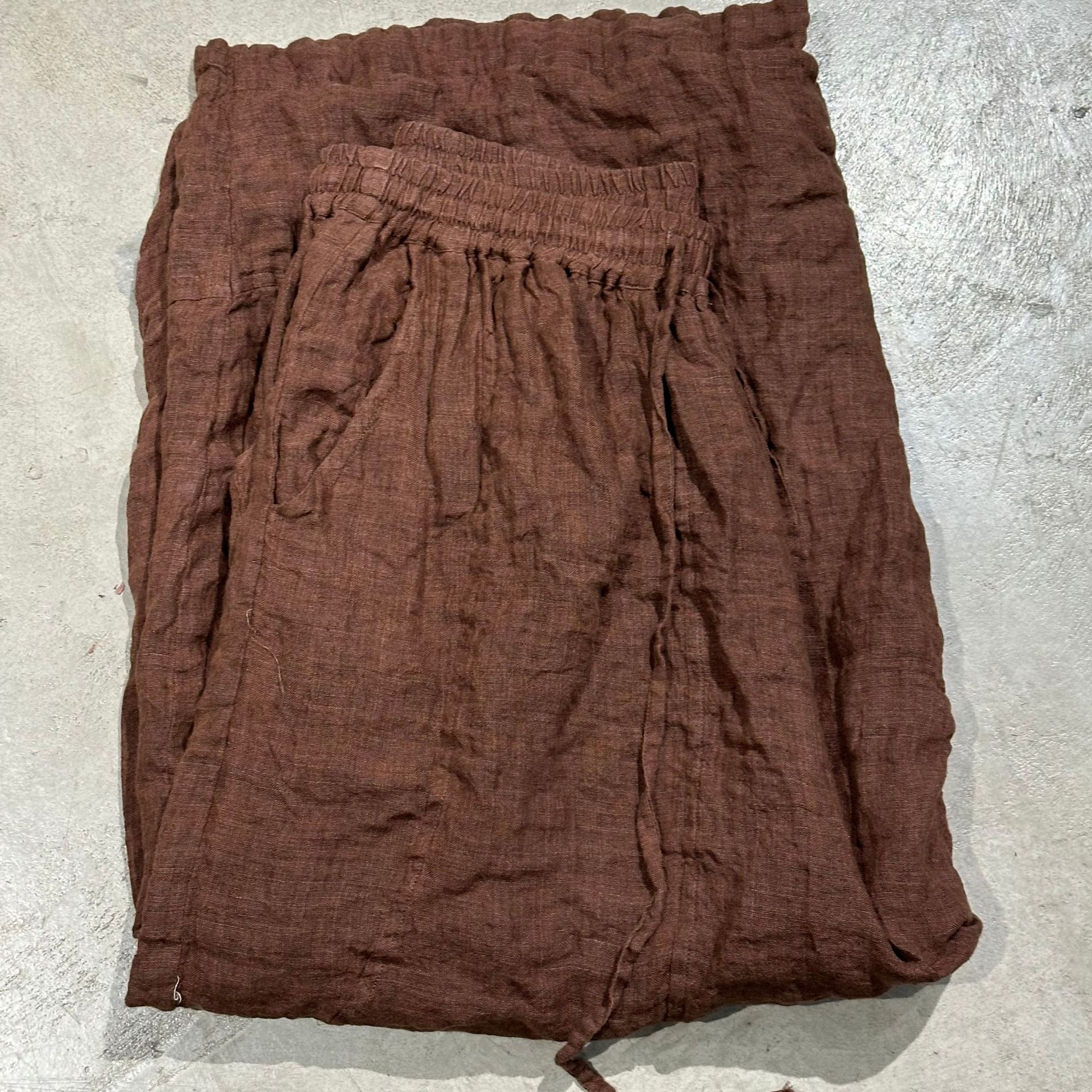 色织双层抽绳系带休闲阔腿九分裤