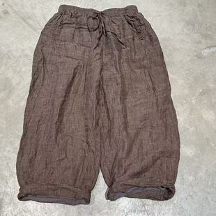 素年未央原创设计SN286色织亚麻条纹松紧腰双层宽松系带休闲长裤