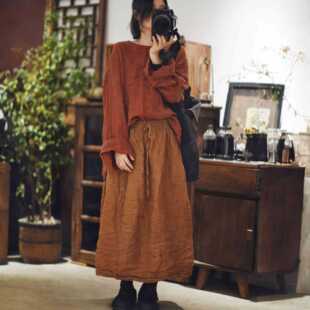 素年未央原创设计SN280色织亚麻休闲套头宽松圆领打底外穿T恤小衫