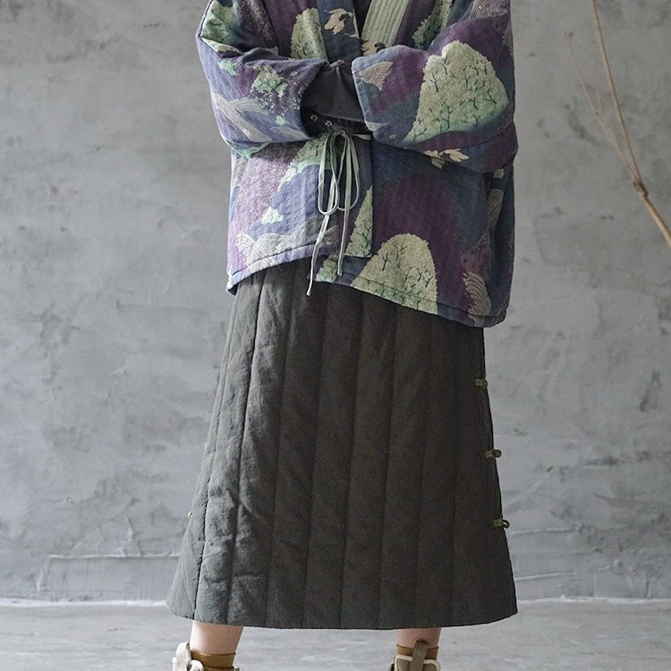 系带夹棉外套复古文艺斜襟茶服
