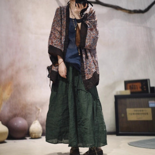 防晒衫 手工缝线开衫 素年小语复古苎麻印花休闲宽松款