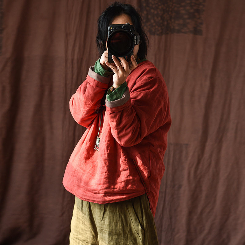 圆领文艺女式不规则女棉服棉衣