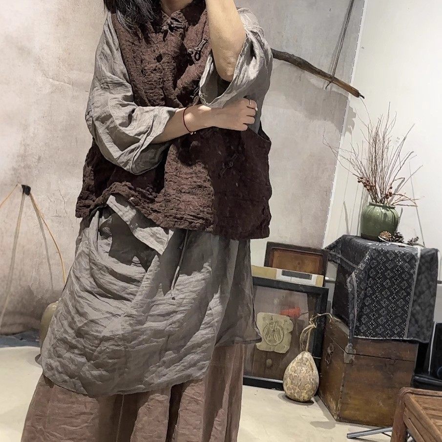 偏襟中式复古套头宽松马甲背心