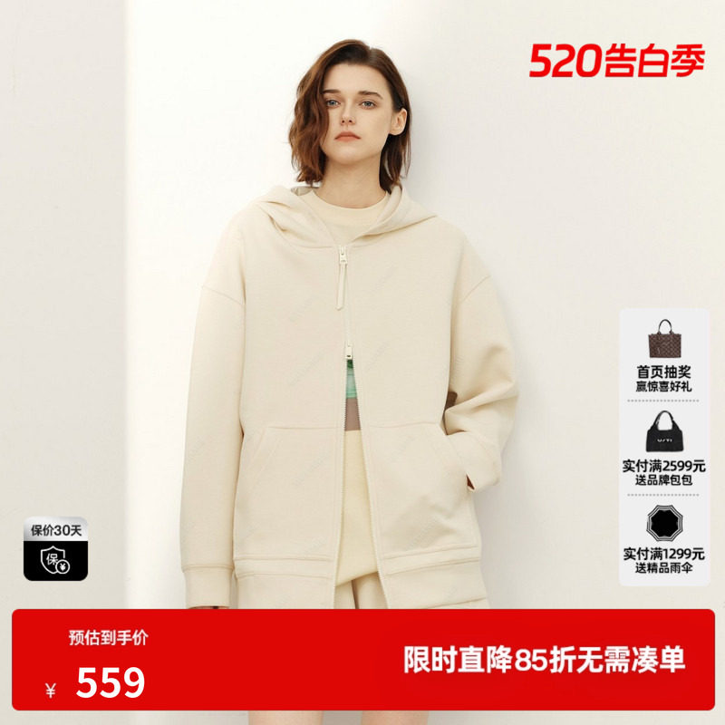 U/TI棉感连帽卫衣女拉链宽松直筒显瘦长袖短外套尤缇2026春季新款