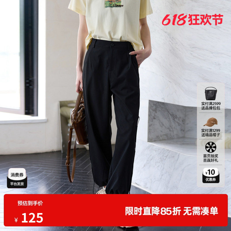 U/TI黑色街头风收脚西装裤女装百搭运动风休闲裤尤缇时尚夏季新款