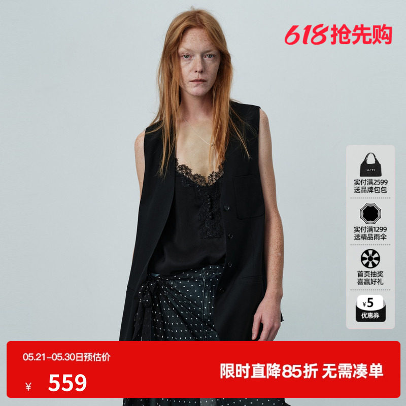 U/TI黑色无袖马夹女V领薄款一手长外穿西装马甲 尤缇2026夏季新款