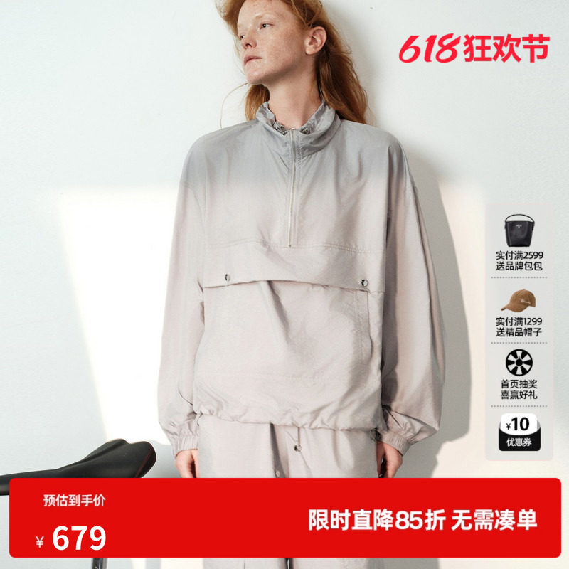 U/TI灰色运动风夹克外套女工装户外宽松直筒翻领尤缇2026夏季新款