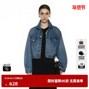 U/TI翻领浅蓝色牛仔短外套装女复古棉质休闲上衣尤缇2025秋季新款