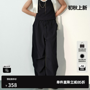 U/TI藏青色直筒工装休闲裤长女松紧褶皱户外运动尤缇2026夏季新款